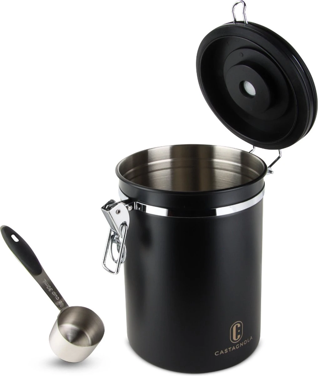 Castagnola Koffie Bewaarbus - Luchtdicht Met CO2 Uitlaat - Voor 600 Gram Koffiebonen - Koffieblik Matzwart Voorraadbussen - Voorraadbus - 1.8L 3 Castagnola Koffie Bewaarbus - Luchtdicht Met CO2 Uitlaat - Voor 600 Gram Koffiebonen - Koffieblik Matzwart Voorraadbussen - Voorraadbus - 1.8L