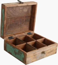 Raw Materials Scrapwood Theedoos – 6 Vakken – Gerecycled Hout -Koffie Kortings Winkel 1063x1200