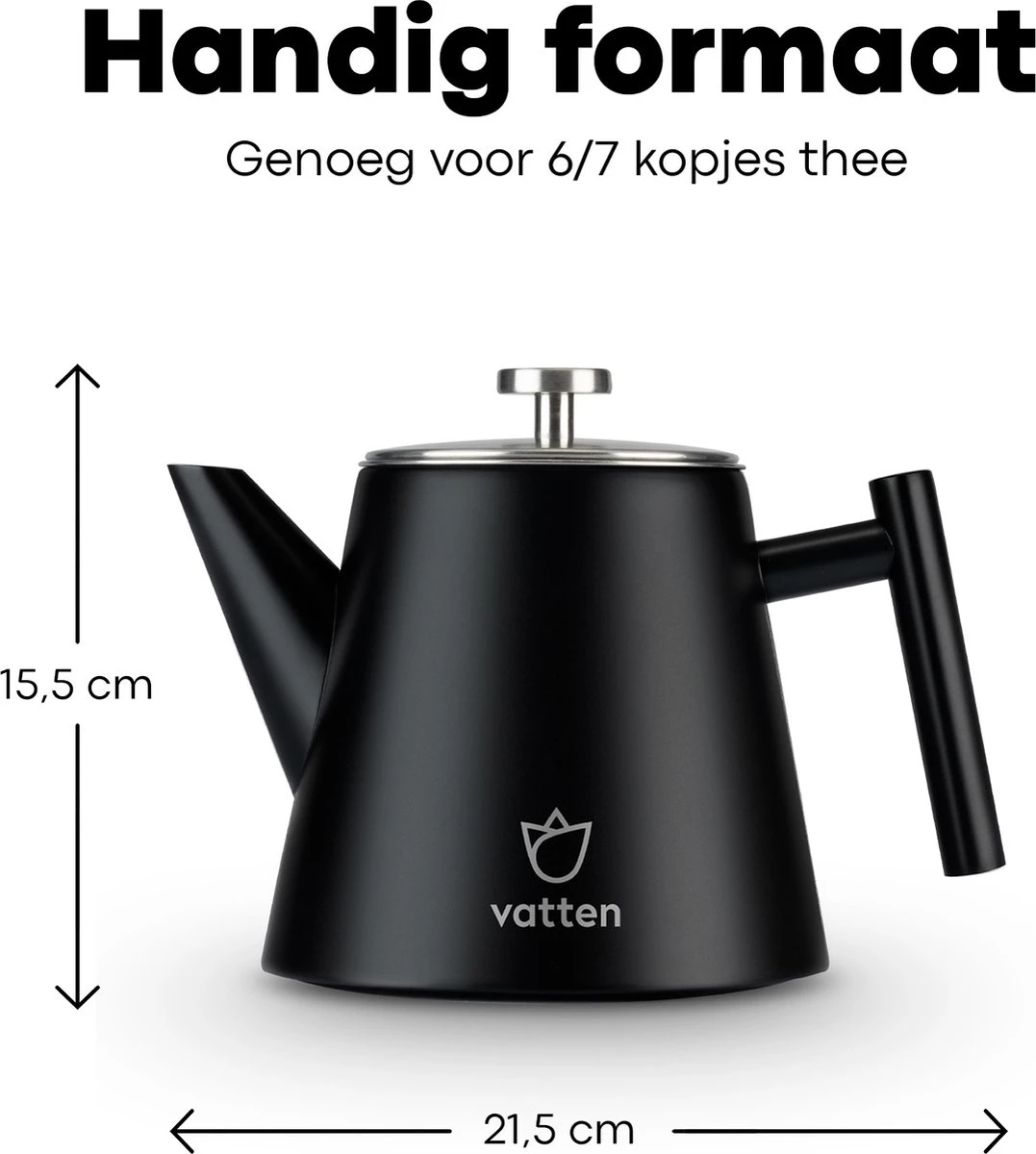 Vatten® - Premium RVS Theepot - Incl. RVS Theefilter - 1L - Zwart - Dubbelwandig 7 Vatten® - Premium RVS Theepot - Incl. RVS Theefilter - 1L - Zwart - Dubbelwandig - Afbeelding 5