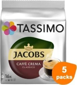 Tassimo - Jacobs Caffè Crema Classico - 5x 16 T-Discs 5 Tassimo - Jacobs Caffè Crema Classico - 5x 16 T-Discs -Koffie Kortings Winkel 1090x1200