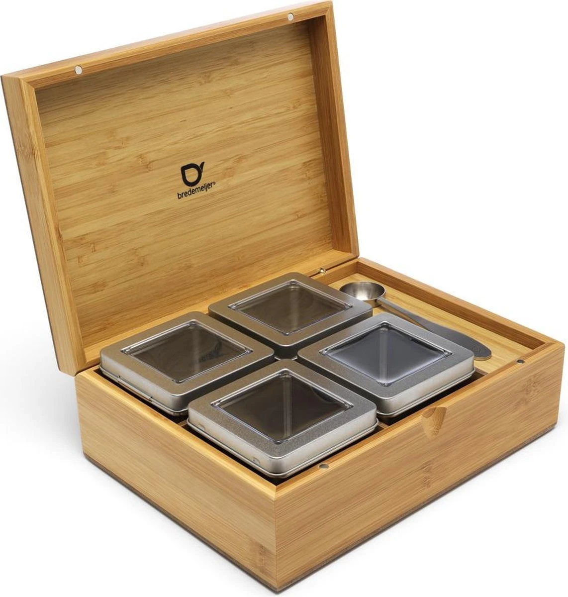 Bredemeijer - Theedoos Naturel Bamboe +4 Blikjes +lepel 3 Bredemeijer - Theedoos Naturel Bamboe +4 Blikjes +lepel