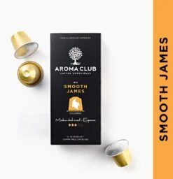 Aroma Club - Nespresso Compatible Capsules (120 St.) - No. 2 Smooth James - Intensiteit 3/5 - Espresso & Lungo - 100% Aluminium Koffiecups -Koffie Kortings Winkel 1160x1200