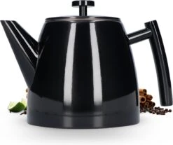 Vaja® Theepot Juliette Met Filter - Dubbelwandig -Theekan 1.0L - Glimmend Zwart