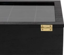 Merkloos Theekist - Zwart - Hout 9-Vaks - Glazen Deksel - Theedoos -Koffie Kortings Winkel 1200x1045 1