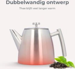 Vaja® Theepot Camille Met Filter - Zilver - 1.0L - RVS Dubbelwandig - Theekan -Koffie Kortings Winkel 1200x1099 4