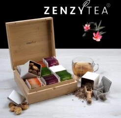Theedoos Van ZENZYTEA® - Bamboe - Theedoos 9 Vaks - Inclusief 3 Theeblikken Voor Losse Thee - Geschikt Voor Grote & Kleine Theezakjes - Vierkant - Grote Vakken - Luxe Verpakking - Cadeau -Koffie Kortings Winkel 1200x1169 2