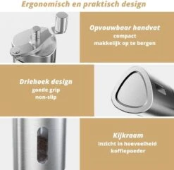 Comes In Handy - Koffiemolen Handmatig - Keramische Kern - Roestvrijstaal - Instelbare Maalgraad -Koffie Kortings Winkel 1200x1169 3
