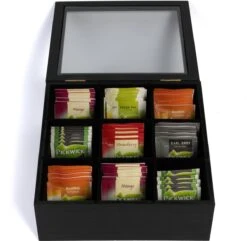 CasaLupo Theedoos Zwart 9-vaks - Met Fluweel - 23 X 23 Cm -Koffie Kortings Winkel 1200x1172 2