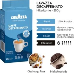 Lavazza Caffe Decaffeinato Filterkoffie - 250 Gram X8 -Koffie Kortings Winkel 1200x1177 2