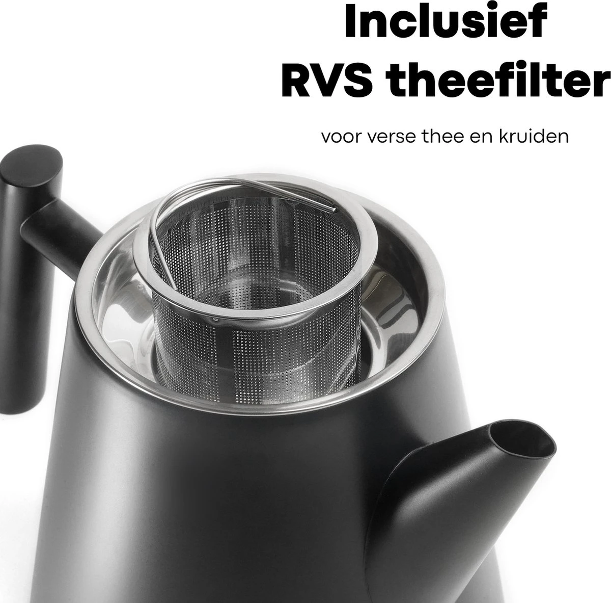 Vatten® - Premium RVS Theepot - Incl. RVS Theefilter - 1L - Zwart - Dubbelwandig 4 Vatten® - Premium RVS Theepot - Incl. RVS Theefilter - 1L - Zwart - Dubbelwandig - Afbeelding 2