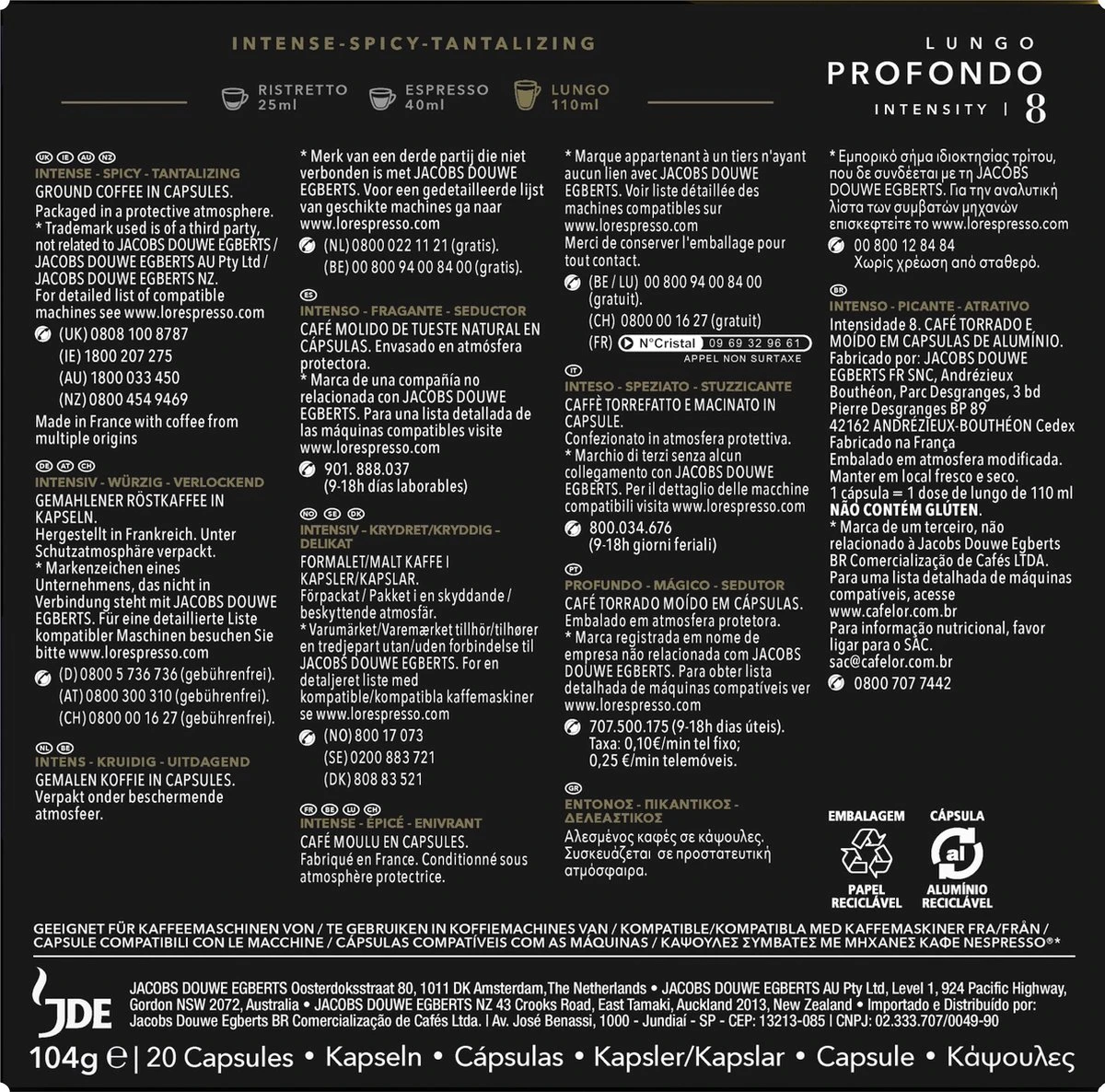 L'OR Lungo Profondo Koffiecups - Intensiteit 8/12 - 10 X 20 Capsules 5 L'OR Lungo Profondo Koffiecups - Intensiteit 8/12 - 10 X 20 Capsules - Afbeelding 3