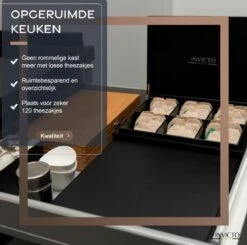 Invicto Products Theedoos 6 Vaks - Ruimte Voor 120 Theezakjes - Bamboe - Anti Slip En Anti Kras - Zwart -Koffie Kortings Winkel 1200x1192