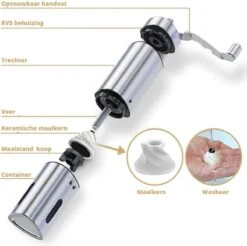 Comes In Handy - Koffiemolen Handmatig - Keramische Kern - Roestvrijstaal - Instelbare Maalgraad -Koffie Kortings Winkel 1200x1193 1