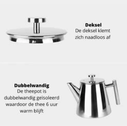 Castagnola Theepot Met Filter – Theekan – Theepot Dubbelwandig – Theepot Roestvrijstaal – Hoogwaardig RVS – 1 Liter – 5 Kopjes Thee – Zilver Glans 17 Castagnola Theepot Met Filter – Theekan – Theepot Dubbelwandig – Theepot Roestvrijstaal – Hoogwaardig RVS – 1 Liter – 5 Kopjes Thee – Zilver Glans -Koffie Kortings Winkel 1200x1195 9