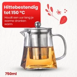 Procidi® Glazen Theepot Met Filter - Theekan Met Infuser - Dubbelwandig Borosilicaat Glas - Thee Thermoskan - Koffiekan 750 ML - Teapot -Koffie Kortings Winkel 1200x1197 15