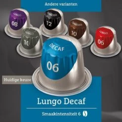 Douwe Egberts Lungo Decaf Koffiecups - Intensiteit 6/12 - 10 X 10 Capsules -Koffie Kortings Winkel 1200x1200 109