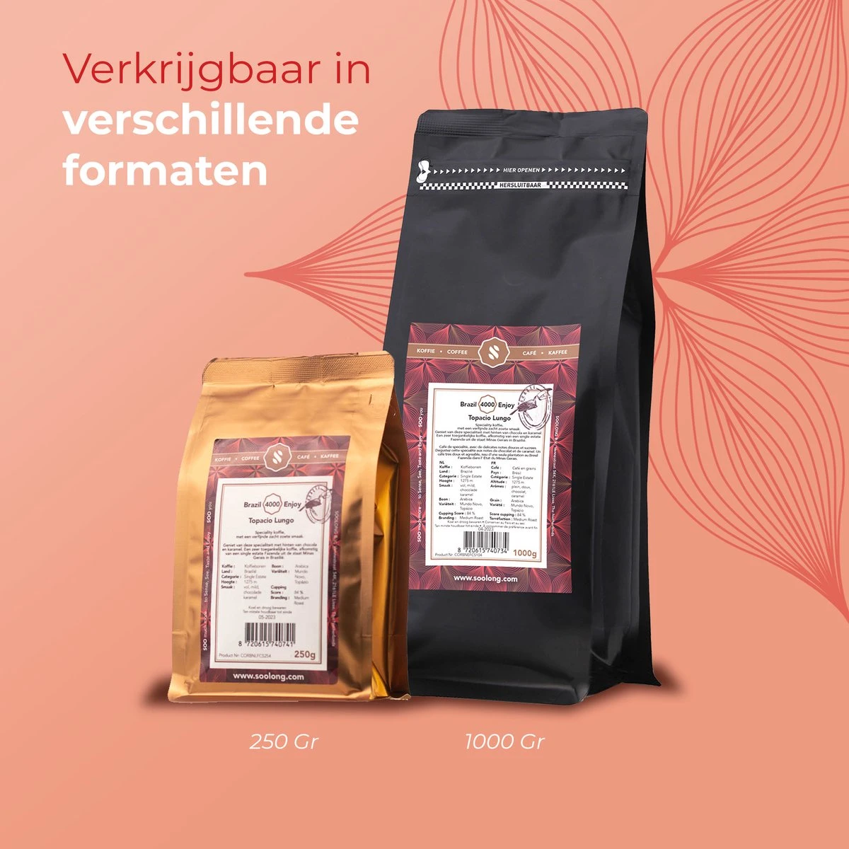 Soolong Enjoy Brazilie Nr4000 Koffiebonen Topacio Lungo - Speciality Koffie Arabica Medium Roast, Light Body Met Een Verfijnde Zacht Zoete Smaak. - Zak 250gram 4 Soolong Enjoy Brazilie Nr4000 Koffiebonen Topacio Lungo - Speciality Koffie Arabica Medium Roast, Light Body Met Een Verfijnde Zacht Zoete Smaak. - Zak 250gram - Afbeelding 2
