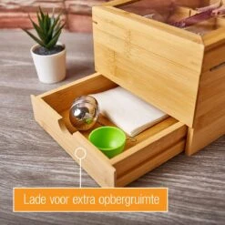 Amazy Theedoos Bamboe Extra Groot Met Lade En Theeplank - Thee Opslag Voor Theezakjes, Organizer Houten Doos Met Theekist, Theedozen Met 8 Verstelbare Verdelers, Opbergdoos -Koffie Kortings Winkel 1200x1200 360