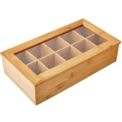 Merkloos FSC® Bamboe Theedoos Met 10 Vakken - Theekist Bamboe Hout - Met Deksel En Venster - Thee Doos - Thea Box - Afm. 36 X 20 X 9 Cm -Koffie Kortings Winkel 1200x1200 402