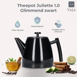 Vaja® Theepot Juliette Met Filter - Dubbelwandig -Theekan 1.0L - Glimmend Zwart -Koffie Kortings Winkel 1200x1200 435