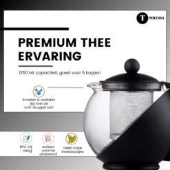 Tolussa Premium Theepot Glas Met Filter - 1.25L - Zwart - Isolerend - Lekt Niet -Koffie Kortings Winkel 1200x1200 451