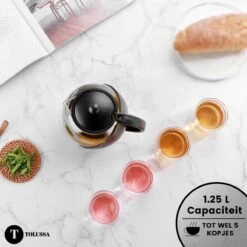 Tolussa Premium Theepot Glas Met Filter - 1.25L - Zwart - Isolerend - Lekt Niet -Koffie Kortings Winkel 1200x1200 455