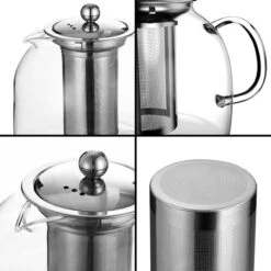 Monzana Theepot Glas - Met Theepotverwarmer – Voor 1,5 Liter RVS Zeef -Koffie Kortings Winkel 1200x1200 459