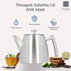 Vaja® Theepot Camille Met Filter - Zilver - 1.0L - RVS Dubbelwandig - Theekan -Koffie Kortings Winkel 1200x1200 463