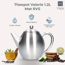 Vaja Valerie - Theepot Met Filter - Dubbelwandig - RVS - 1.2L -Koffie Kortings Winkel 1200x1200 475