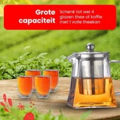 Procidi® Glazen Theepot Met Filter - Theekan Met Infuser - Dubbelwandig Borosilicaat Glas - Thee Thermoskan - Koffiekan 750 ML - Teapot -Koffie Kortings Winkel 1200x1200 505