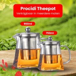 Procidi® Glazen Theepot Met Filter - Theekan Met Infuser - Dubbelwandig Borosilicaat Glas - Thee Thermoskan - Koffiekan 750 ML - Teapot -Koffie Kortings Winkel 1200x1200 506
