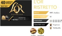 L'OR Espresso Ristretto Koffiecups - Intensiteit 11/12 - 4 X 40 Capsules -Koffie Kortings Winkel 1200x691 1