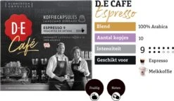 Douwe Egberts D.E Café Espresso Koffiecups - Intensiteit 9/12 - 10 X 20 Capsules -Koffie Kortings Winkel 1200x697
