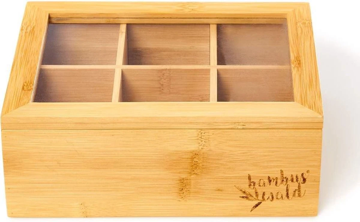 Bambuswald© Houten Theedoos Met 6 Vakken Gemaakt Van 100% Duurzame Bamboe 4 Bambuswald© Houten Theedoos Met 6 Vakken Gemaakt Van 100% Duurzame Bamboe - Afbeelding 2