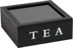 Merkloos Theekist - Zwart - Hout 9-Vaks - Glazen Deksel - Theedoos -Koffie Kortings Winkel 1200x792