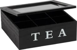 Merkloos Theekist - Zwart - Hout 9-Vaks - Glazen Deksel - Theedoos -Koffie Kortings Winkel 1200x794