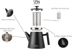 VDN RVS Theepot Dubbelwandig Met Filter - Zwarte Theekan 1 Liter - 902 -Koffie Kortings Winkel 1200x820 4
