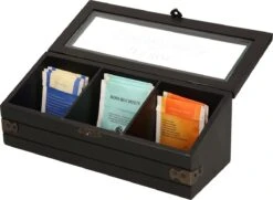 Excellent Houseware Houten Theedoos/theekist Met 3 Vakken - 24 X 9 X 9 Cm - Antraciet - Theedozen -Koffie Kortings Winkel 1200x877