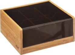Theedoos/theekist Bruin/zwart 6-vaks 22 X 21 Cm Van Bamboe Hout - Theezakjes Doos/kist -Koffie Kortings Winkel 1200x890