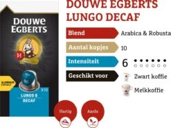 Douwe Egberts Lungo Decaf Koffiecups - Intensiteit 6/12 - 10 X 10 Capsules -Koffie Kortings Winkel 1200x895