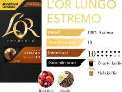 L'OR Lungo Estremo Koffiecups - Intensiteit 10/12 - 10 X 10 Capsules 19 L'OR Lungo Estremo Koffiecups - Intensiteit 10/12 - 10 X 10 Capsules -Koffie Kortings Winkel 1200x907