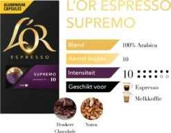 L'OR Espresso Supremo Koffiecups - Intensiteit 10/12 - 10 X 10 Capsules -Koffie Kortings Winkel 1200x933
