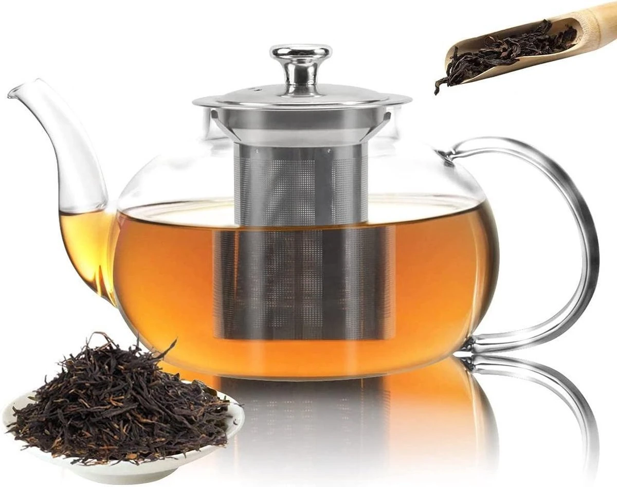 Glazen Theepot Met Filter (RVS) - 1.2 Liter - Thee Infuser – Borosilicaat – Anti-druppel Tuit 3 Glazen Theepot Met Filter (RVS) - 1.2 Liter - Thee Infuser – Borosilicaat – Anti-druppel Tuit