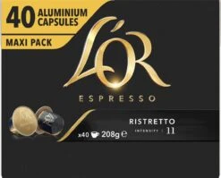 L'OR Espresso Ristretto Koffiecups - Intensiteit 11/12 - 4 X 40 Capsules -Koffie Kortings Winkel 1200x965 2