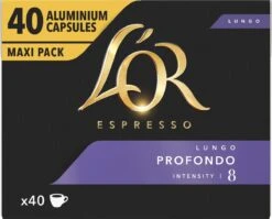 L'OR Lungo Profondo Koffiecups - Intensiteit 8/12 - 4 X 40 Capsules -Koffie Kortings Winkel 1200x966