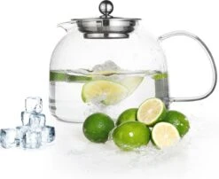 Monzana Theepot Glas - Met Theepotverwarmer – Voor 1,5 Liter RVS Zeef -Koffie Kortings Winkel 1200x979 1