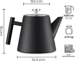 Silberthal - Theepot Met Filter - 1 L - RVS Dubbelwandig - Zwart - Cadeau -Koffie Kortings Winkel 1200x986