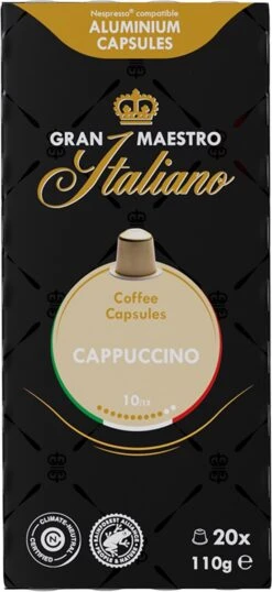 Gran Maestro Italiano - Cappuccino - Koffiecups - Nespresso Compatibel Capsules - Intense Smaak - 6 X 20 Cups -Koffie Kortings Winkel 551x1200