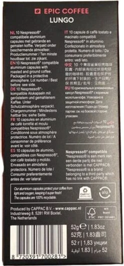 100 Capsules Epic Coffee - Lungo - Nespresso® Compatible Aluminium Capsules - RFA Keurmerk - Doos 100 Stuks -Koffie Kortings Winkel 560x1200 1