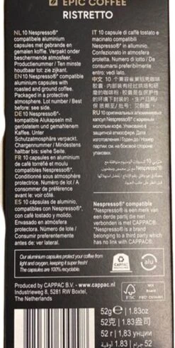 100 Capsules Epic Coffee - Ristretto - Nespresso® Compatible Aluminium Capsules - RFA Keurmerk - Doos 100 Stuks -Koffie Kortings Winkel 606x1200 6